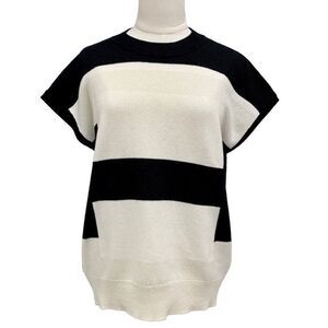 Unused Hermes Tops Knit Short Sleeve Cashmere Black White